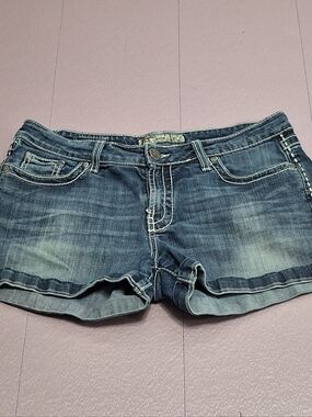BKE Shorts Tenley Destroyed Blue Denim Shorts 30  Embroidered Stretch